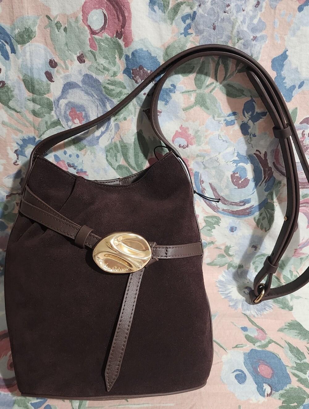 Sam Edelman Bex suede Bucket Bag with Gold Accent small